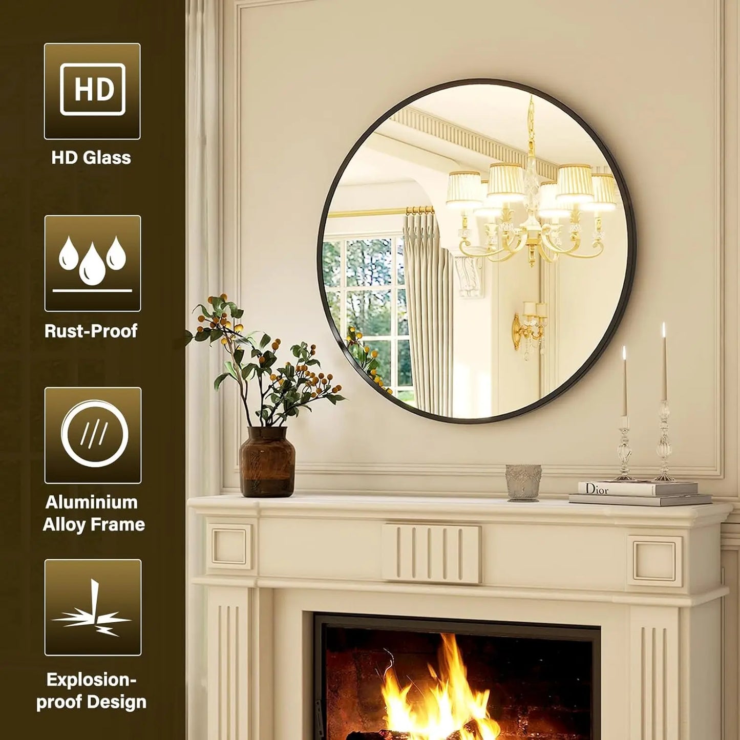 Stylish Round Aluminum Metal Wall Mirror For Contemporary Home Decor