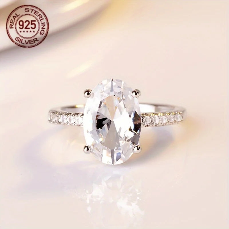 WPOOCC Fashion Luxury S925 Silver Oval Zircon Engagement Ring