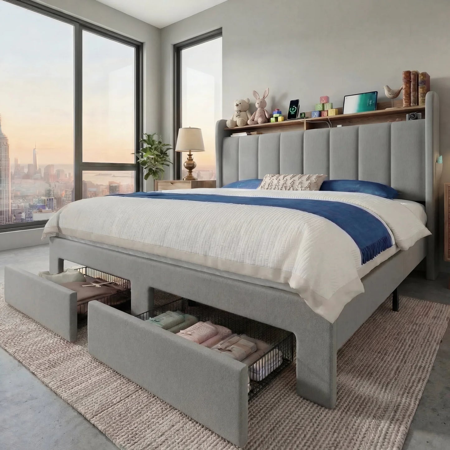HOOMIC Bed Frame With 2 Storage Drawers, LED Lights