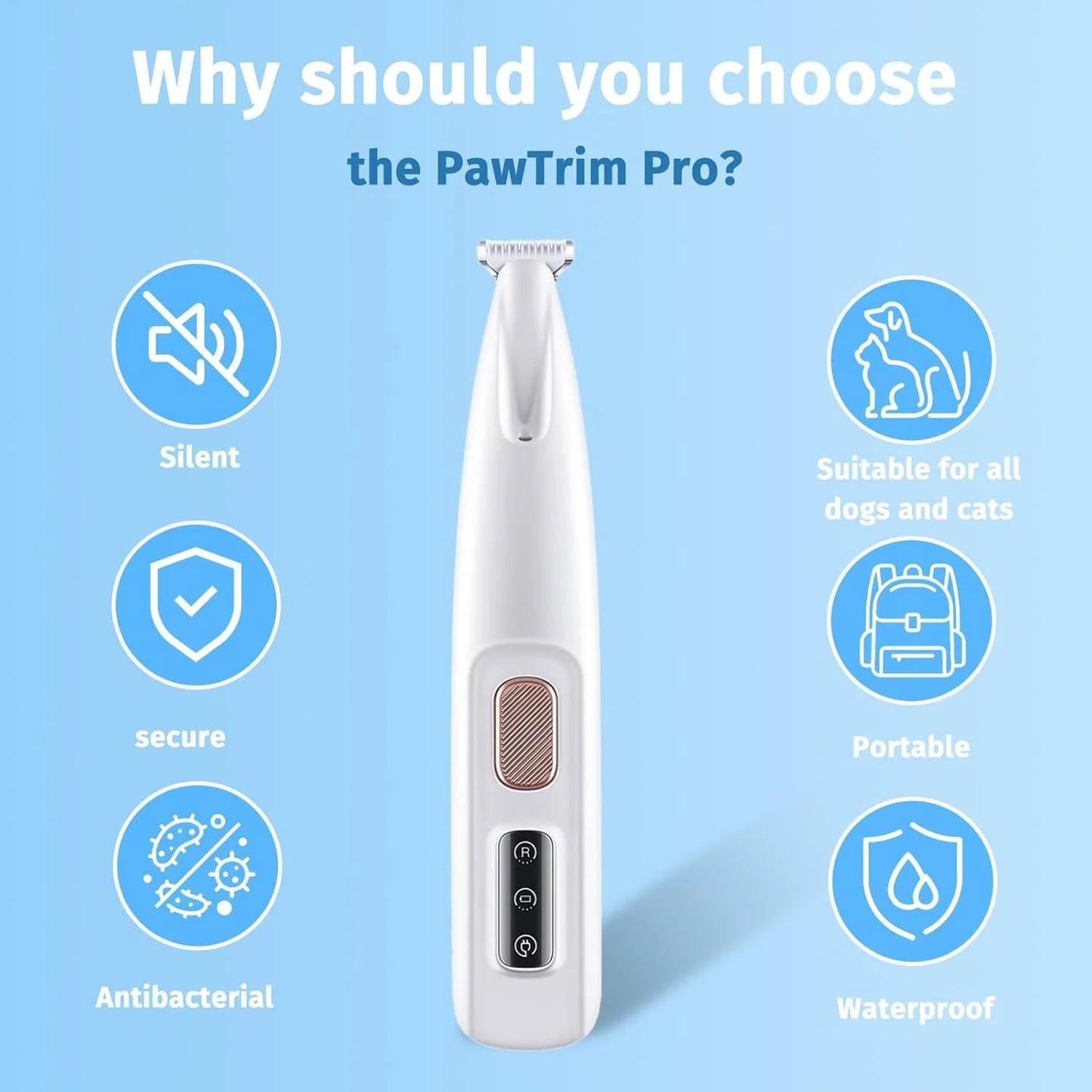 Paw Trimmer For Cats And Dogs Rechargeable Grooming Clippers LED