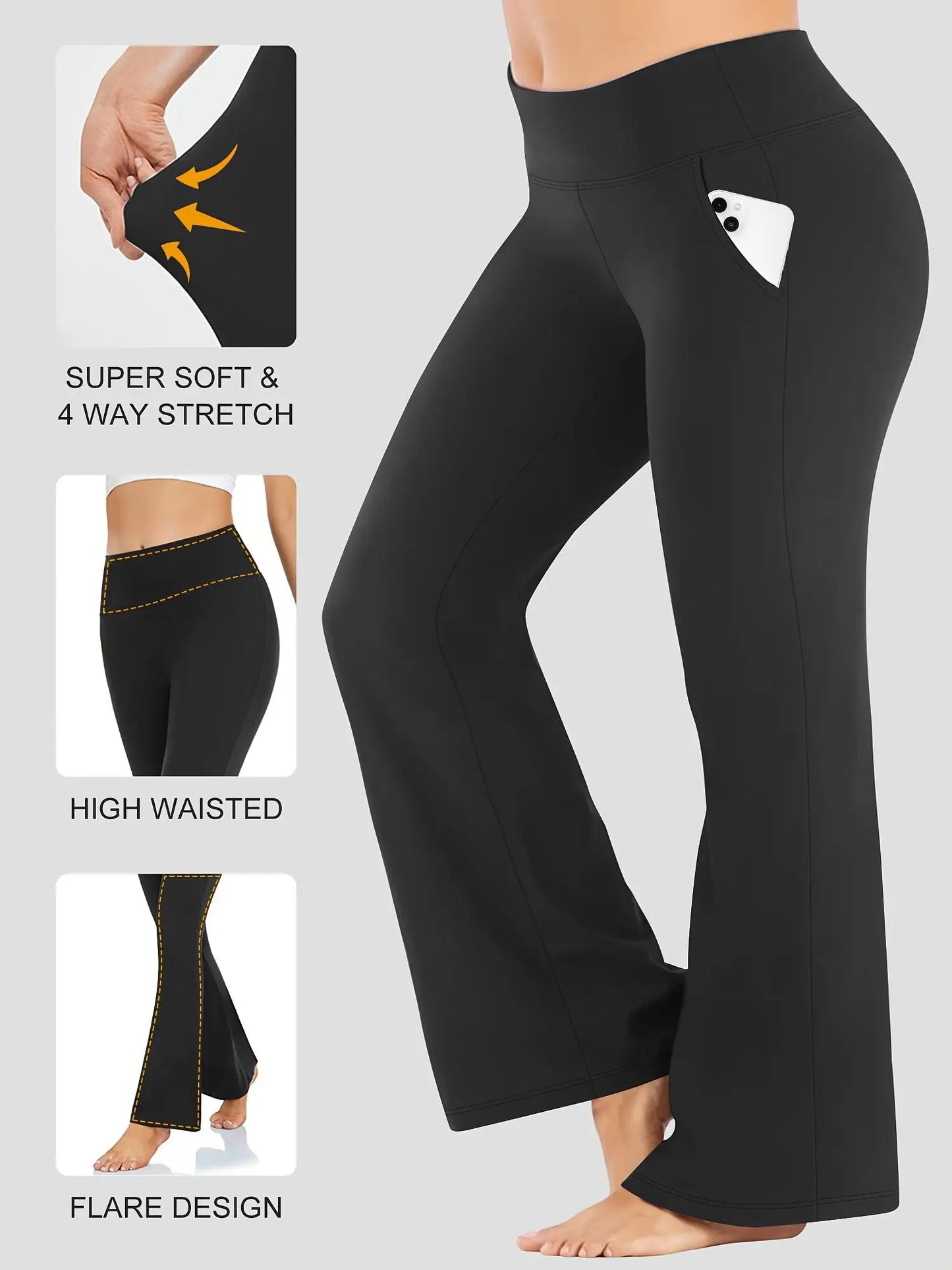 Women's High-Waisted Flared Yoga Pants Polyester Fabric