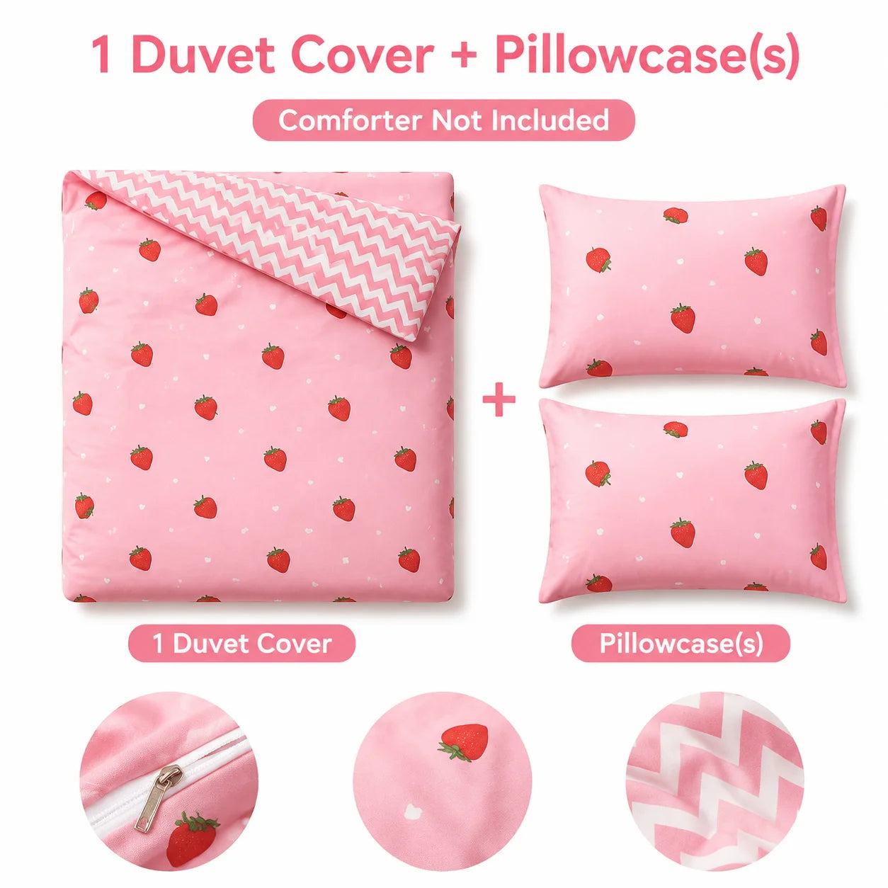 Strawberry Pattern Duvet Cover Set With Pillowcases 100 Percent Polyester