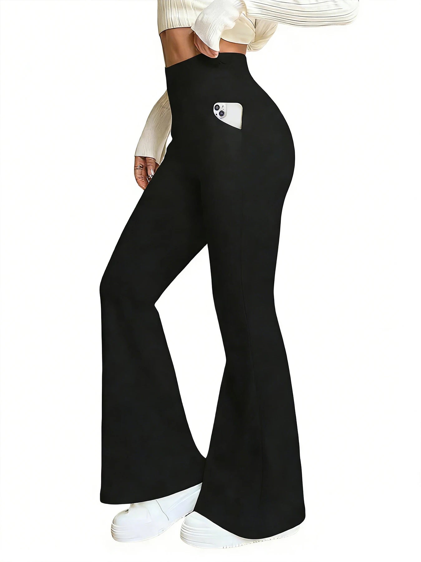 Women's High-Waisted Flared Yoga Pants Polyester Fabric