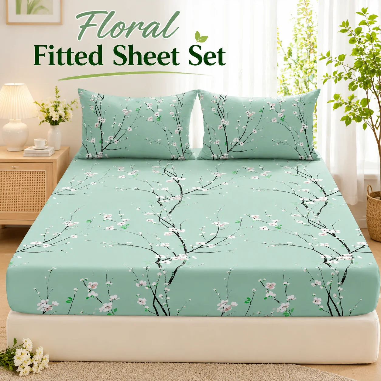 Floral Fitted Sheet Set 3 Piece Deep Pocket Polyester