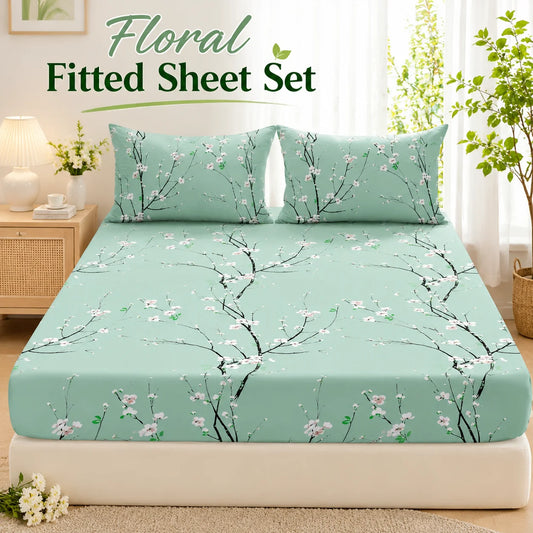 Floral Fitted Sheet Set 3 Piece Deep Pocket Polyester