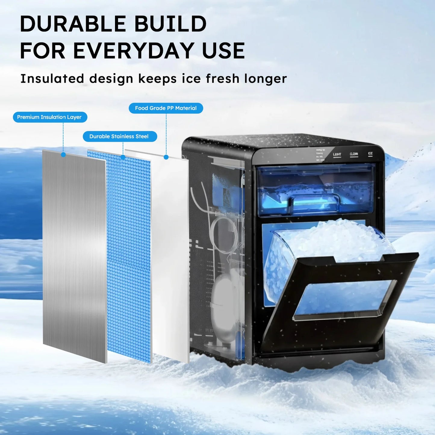 SHICUO Countertop Nugget Ice Maker 44 Lbs Per Day Stainless Steel