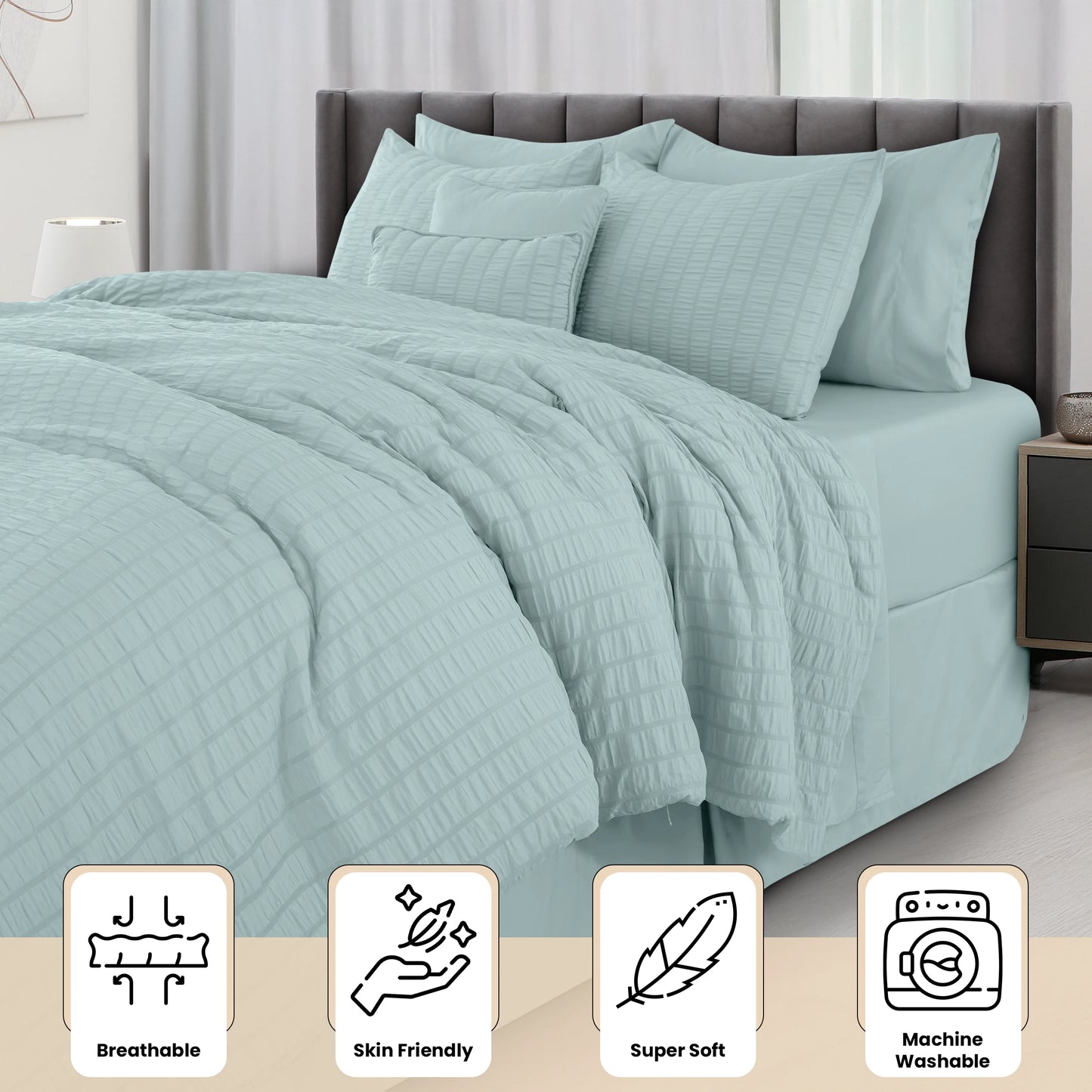 LDC Lux Decor Collection Seersucker Comforter Set With Sheets