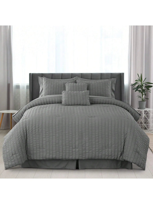 LDC Lux Decor Collection Seersucker Comforter Set With Sheets
