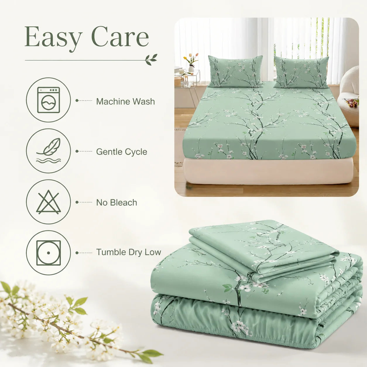 Floral Fitted Sheet Set 3 Piece Deep Pocket Polyester