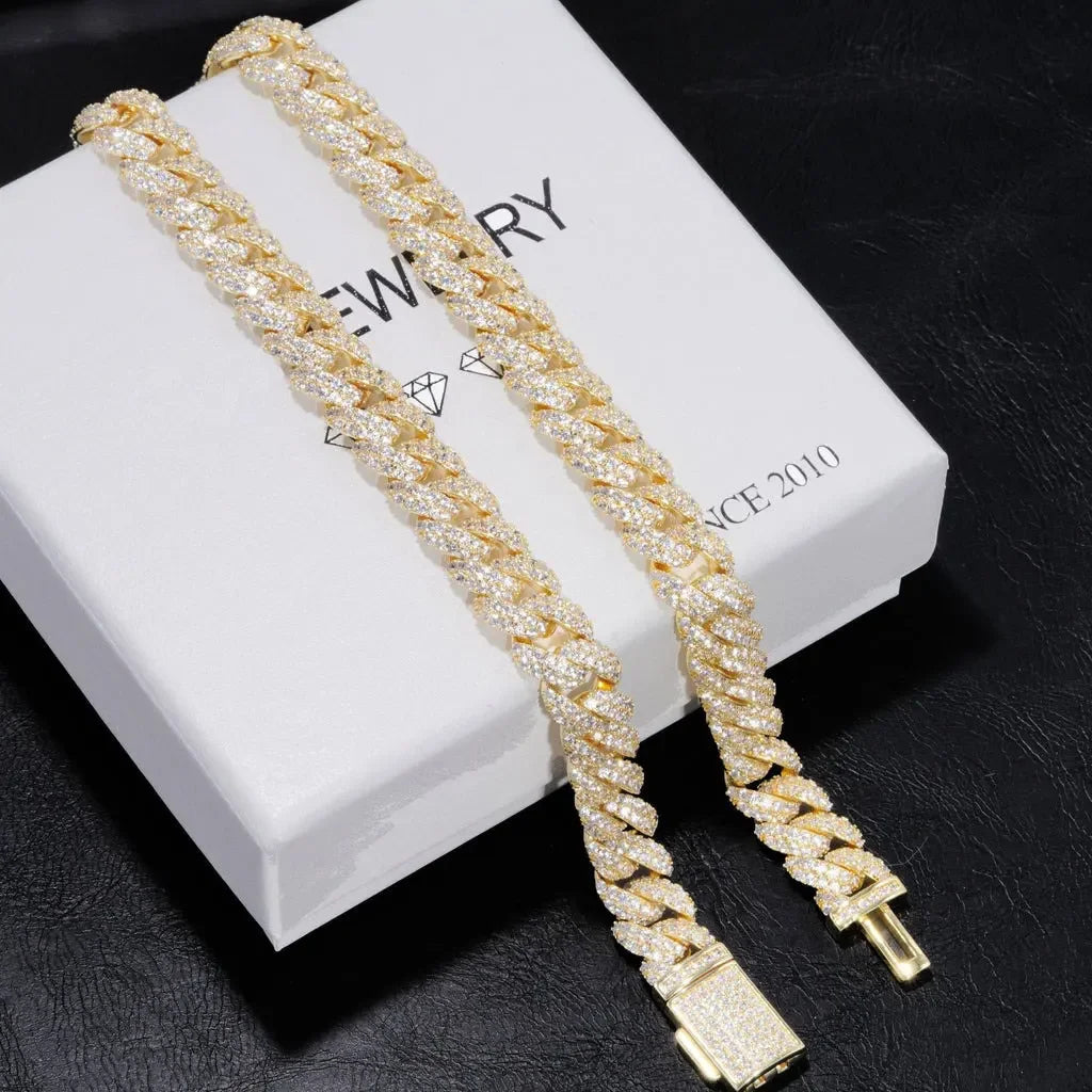 NONECN Cuban Link Chain Necklace White Gold Plated CZ