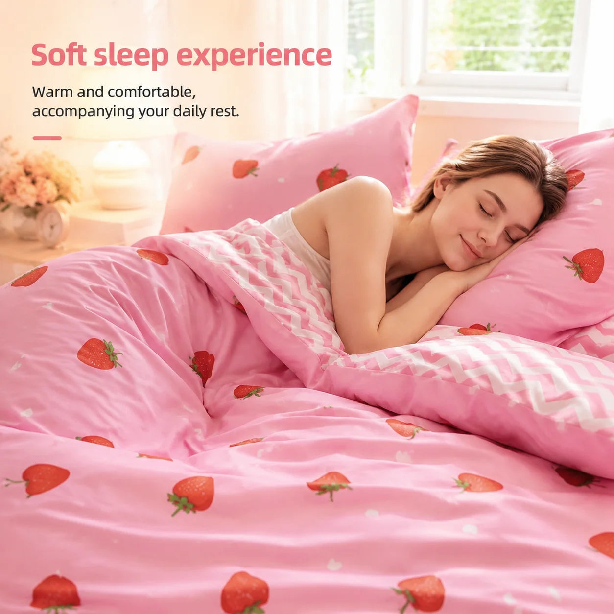 Strawberry Pattern Duvet Cover Set With Pillowcases 100 Percent Polyester