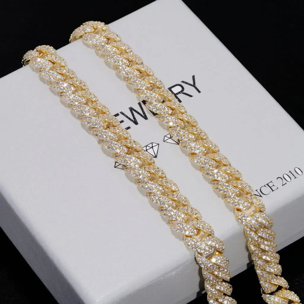 NONECN Cuban Link Chain Necklace White Gold Plated CZ