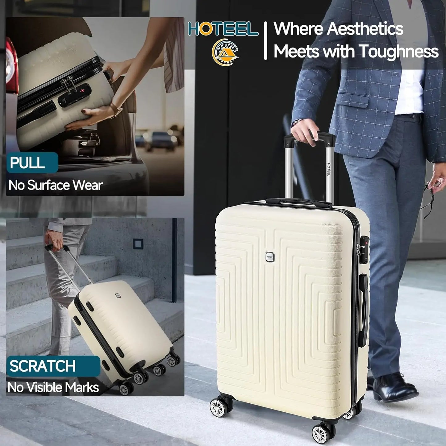 HOTEELCN 3 Piece ABS Luggage Set Spinner TSA Approved