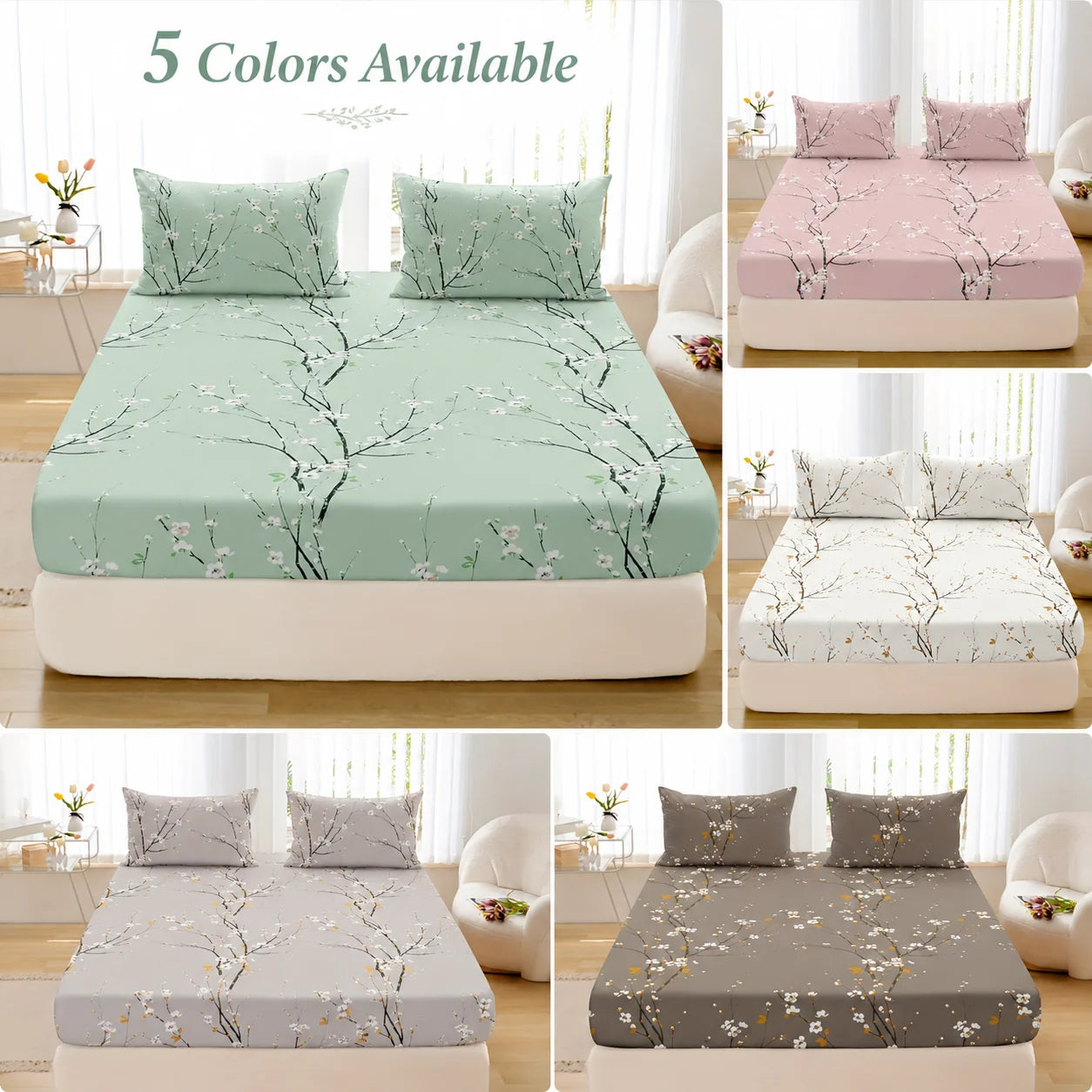 Floral Fitted Sheet Set 3 Piece Deep Pocket Polyester