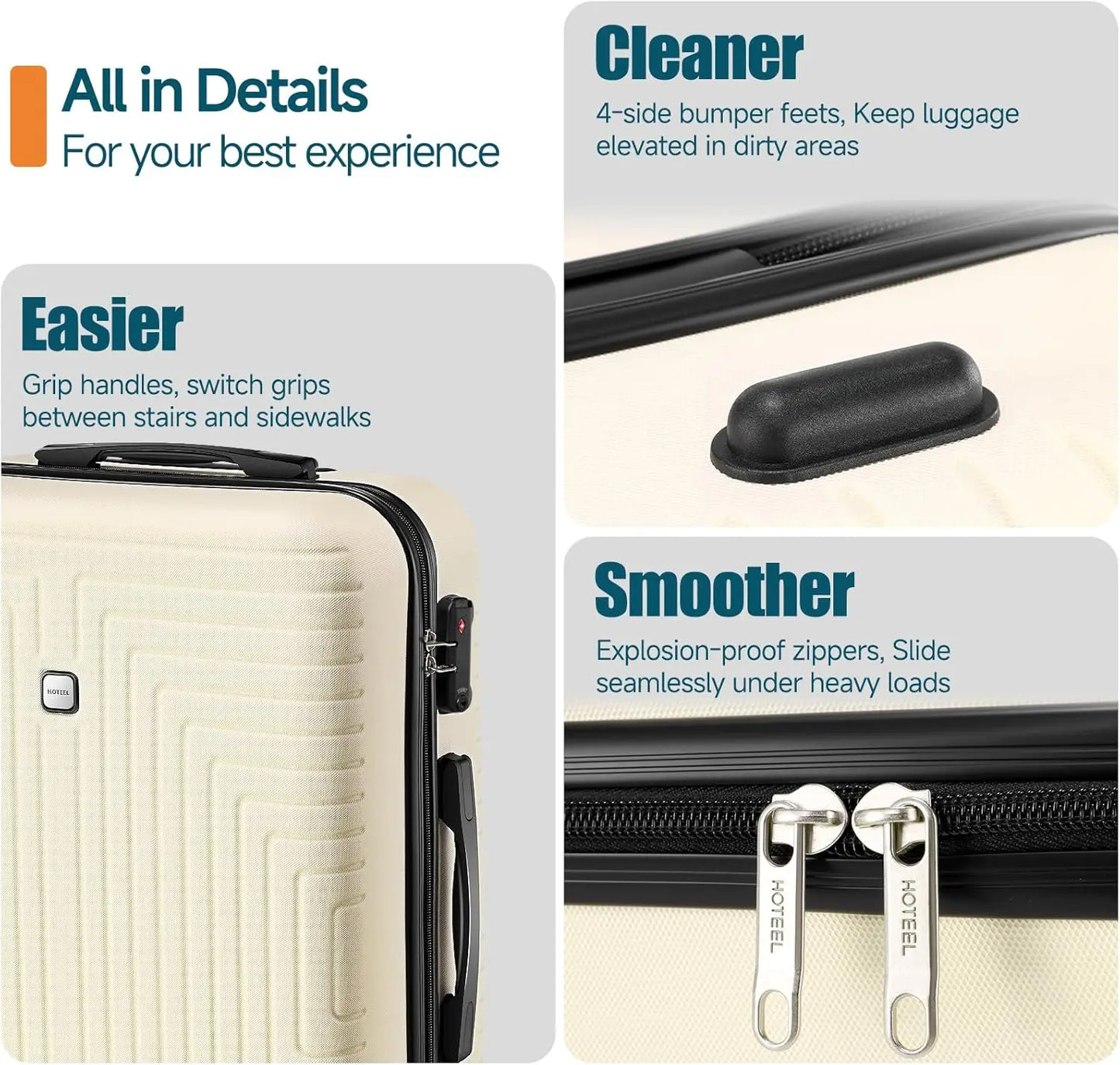 HOTEELCN 3 Piece ABS Luggage Set Spinner TSA Approved