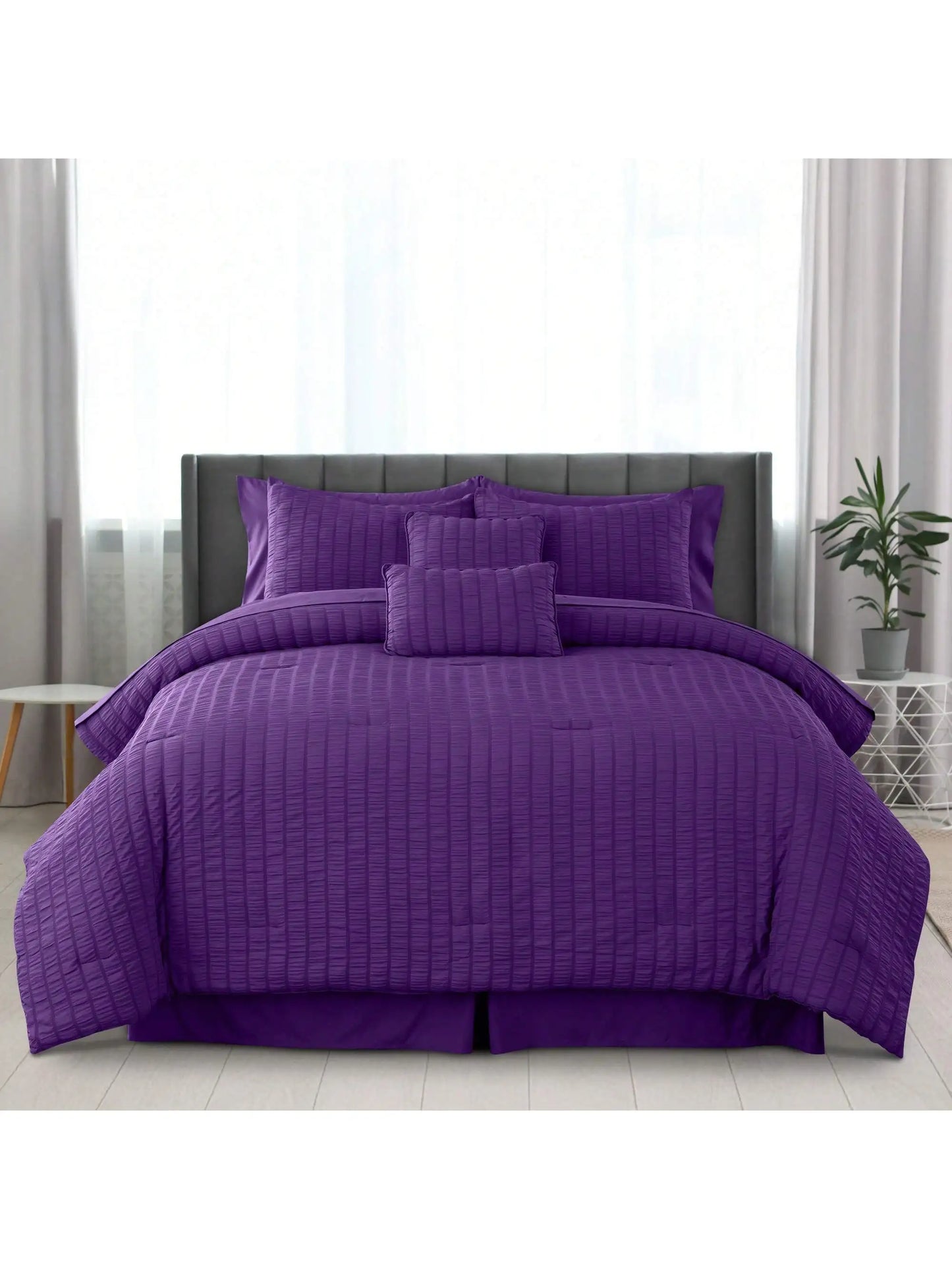 LDC Lux Decor Collection Seersucker Comforter Set With Sheets
