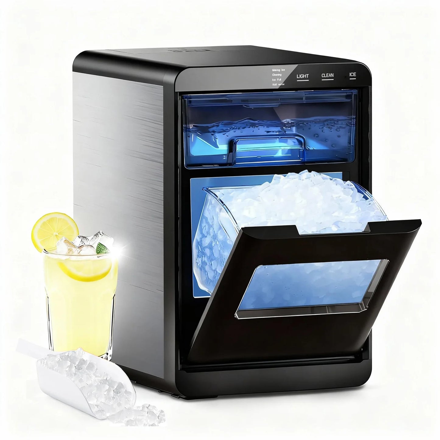 SHICUO Countertop Nugget Ice Maker 44 Lbs Per Day Stainless Steel