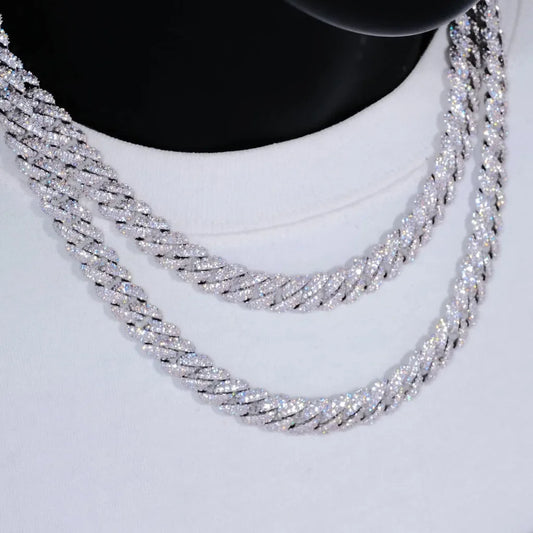 NONECN Cuban Link Chain Necklace White Gold Plated CZ