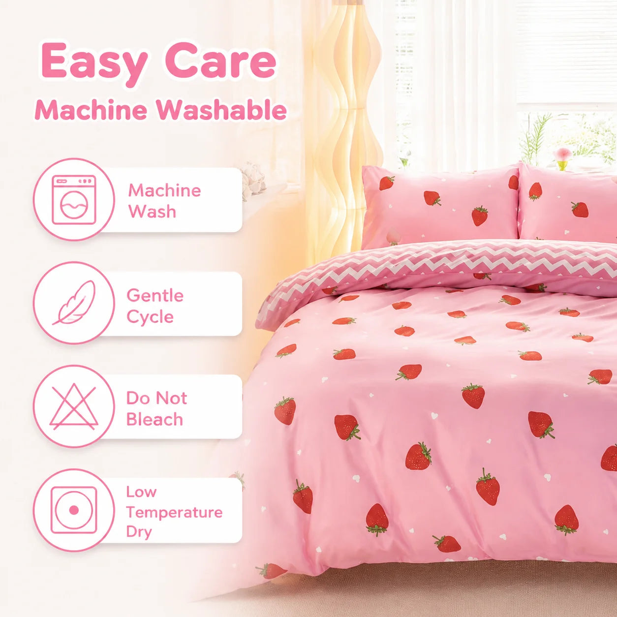 Strawberry Pattern Duvet Cover Set With Pillowcases 100 Percent Polyester