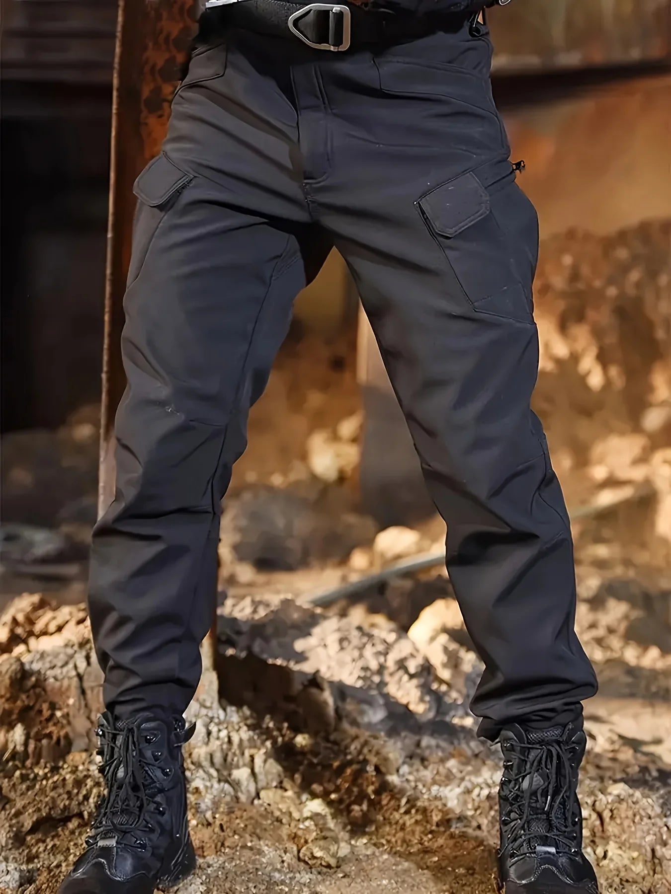 Mens Tactical Fleece-Lined Work Pants Heavyweight Slim Fit Safari Style