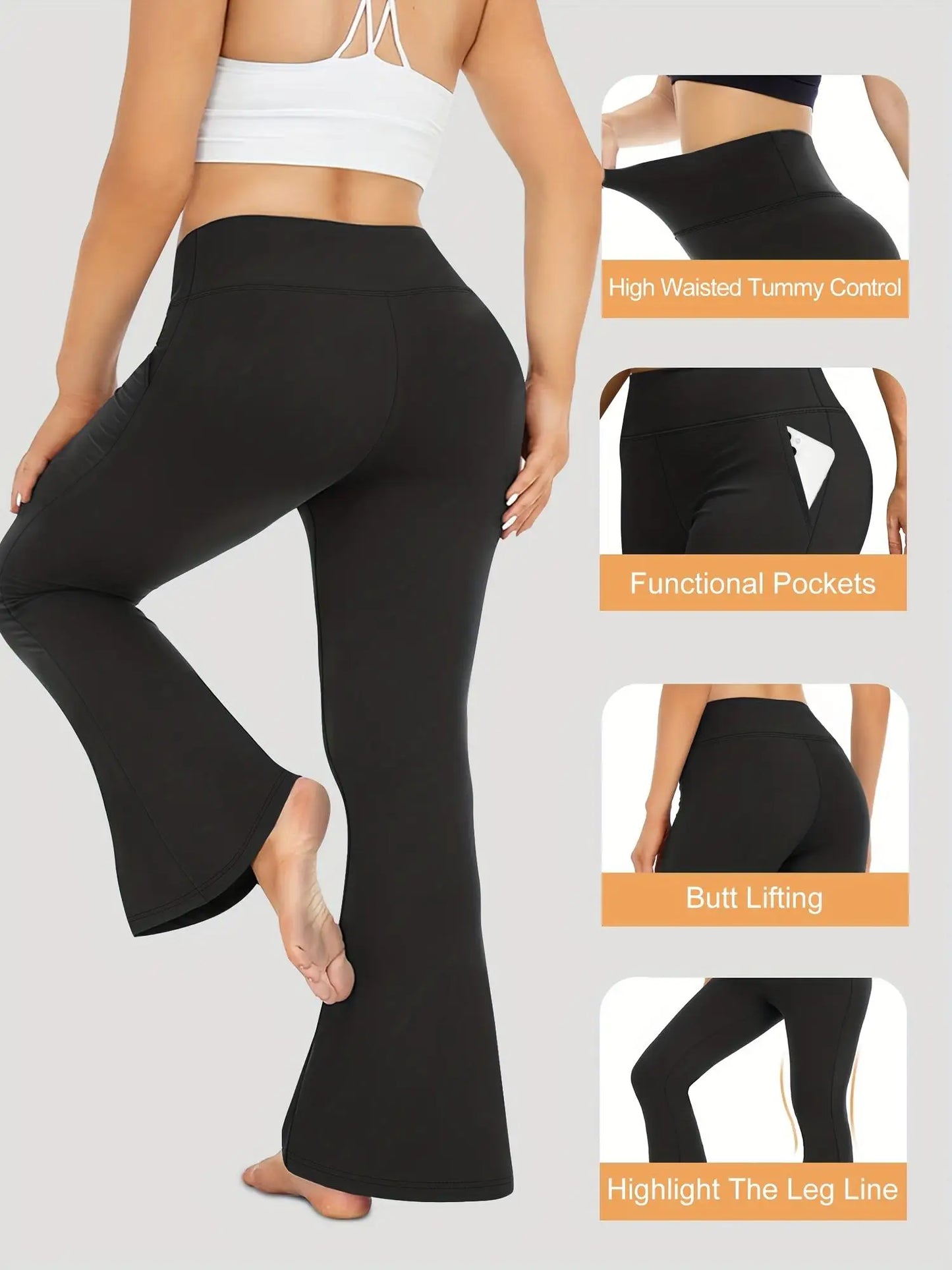 Women's High-Waisted Flared Yoga Pants Polyester Fabric