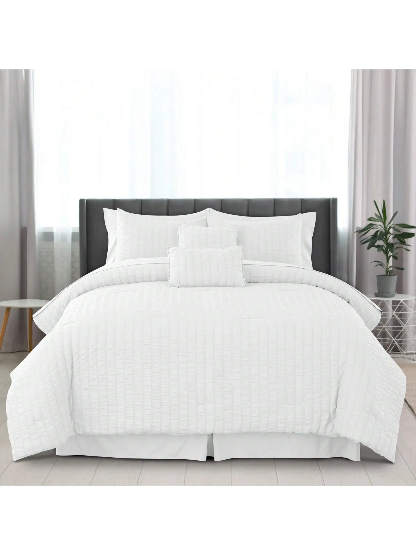 LDC Lux Decor Collection Seersucker Comforter Set With Sheets