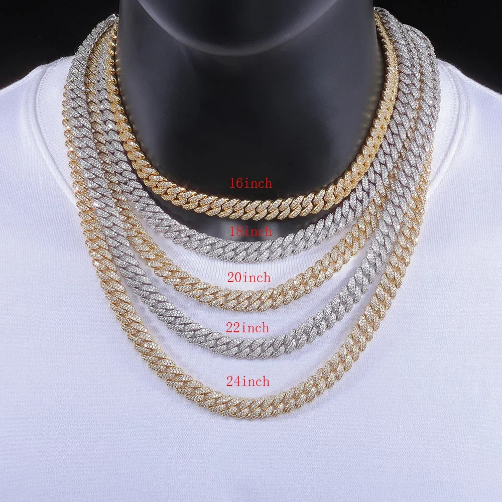 NONECN Cuban Link Chain Necklace White Gold Plated CZ