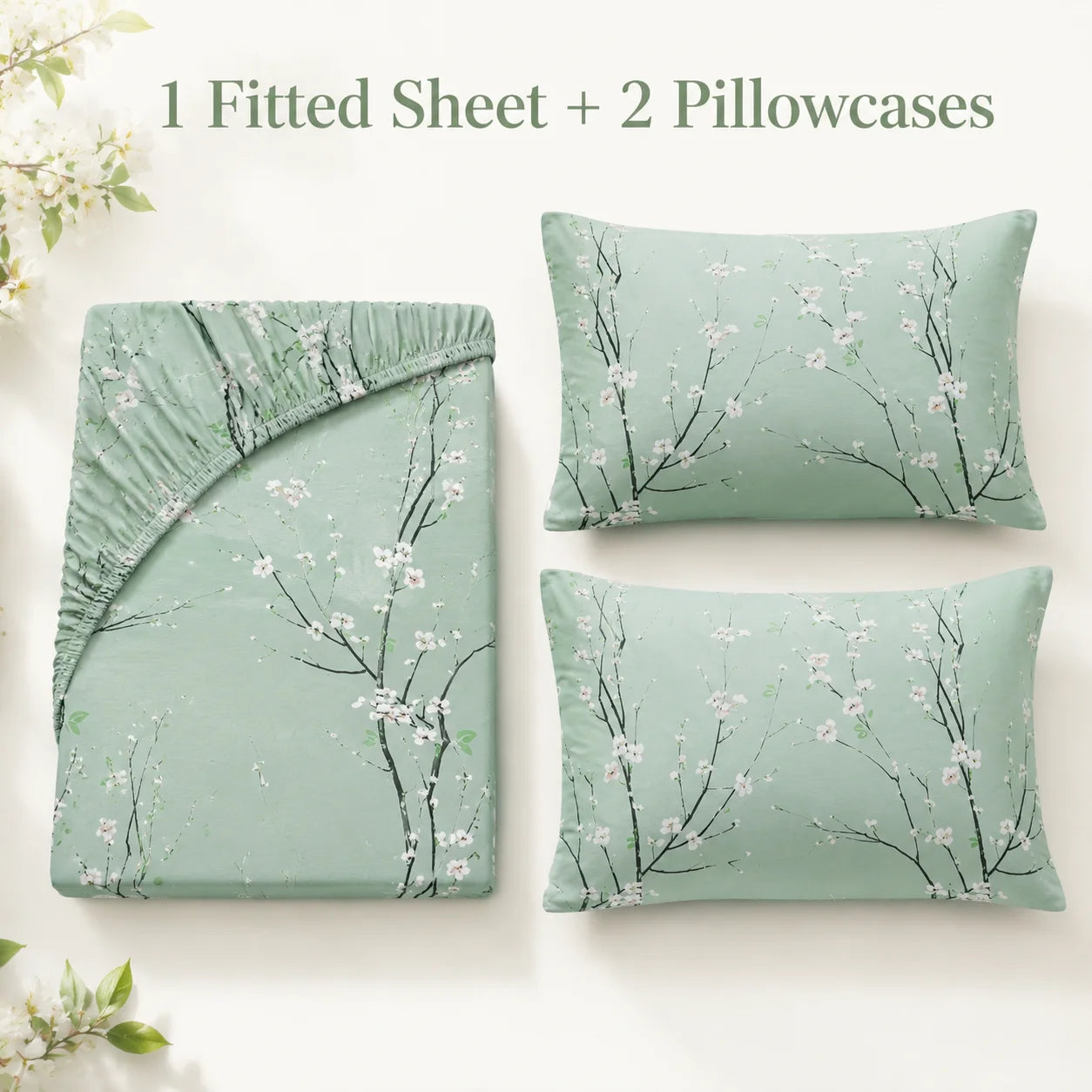 Floral Fitted Sheet Set 3 Piece Deep Pocket Polyester