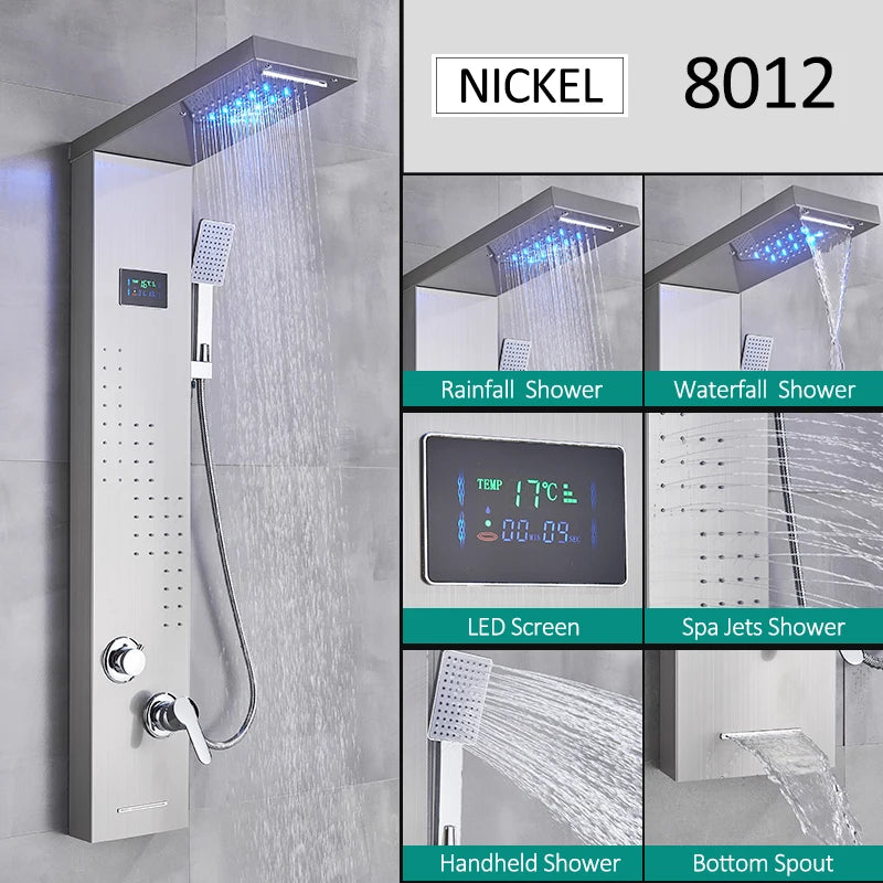 Quyanre LED Shower Panel Tower System With Hydroelectric LCD Display