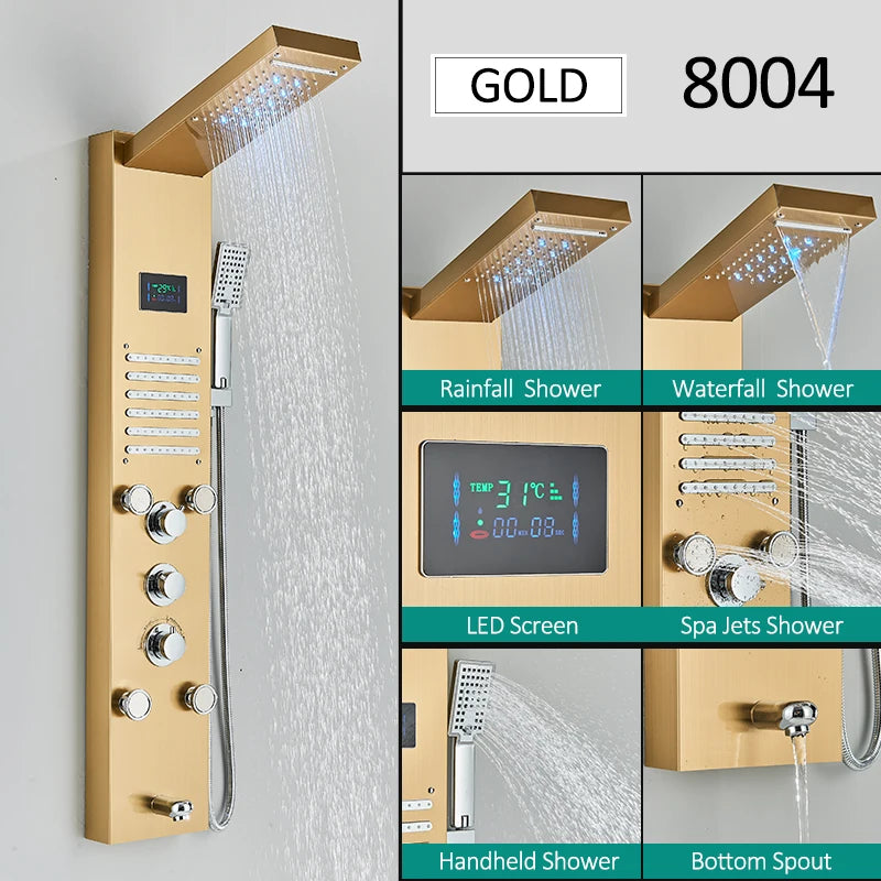 Quyanre LED Shower Panel Tower System With Hydroelectric LCD Display