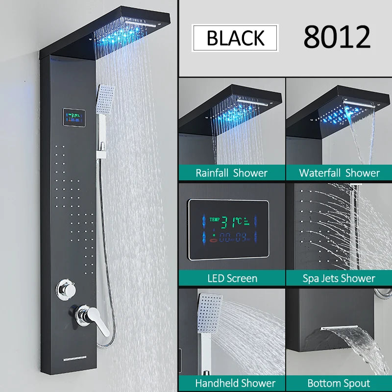 Quyanre LED Shower Panel Tower System With Hydroelectric LCD Display