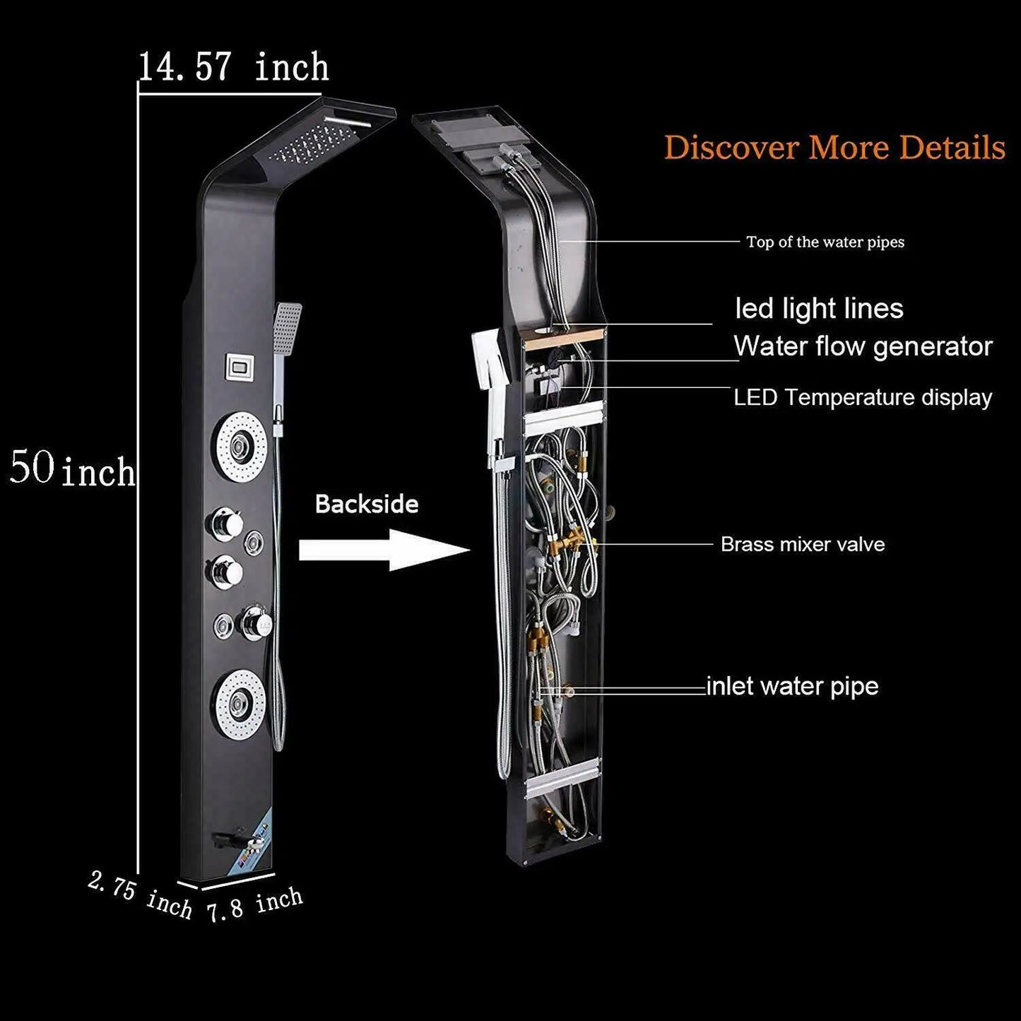 MYQualife Brushed LED Light Waterfall Shower Panel
