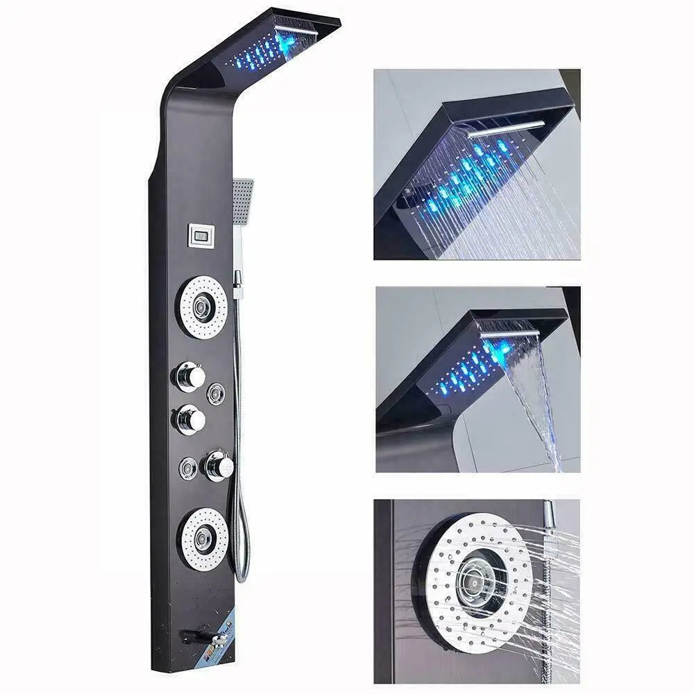 MYQualife Brushed LED Light Waterfall Shower Panel