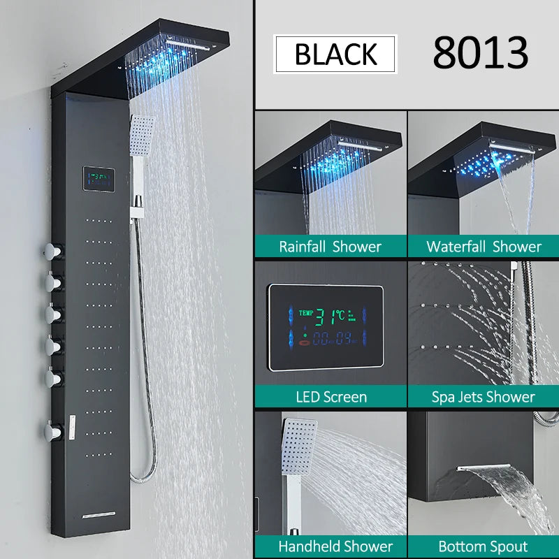 Quyanre LED Shower Panel Tower System With Hydroelectric LCD Display