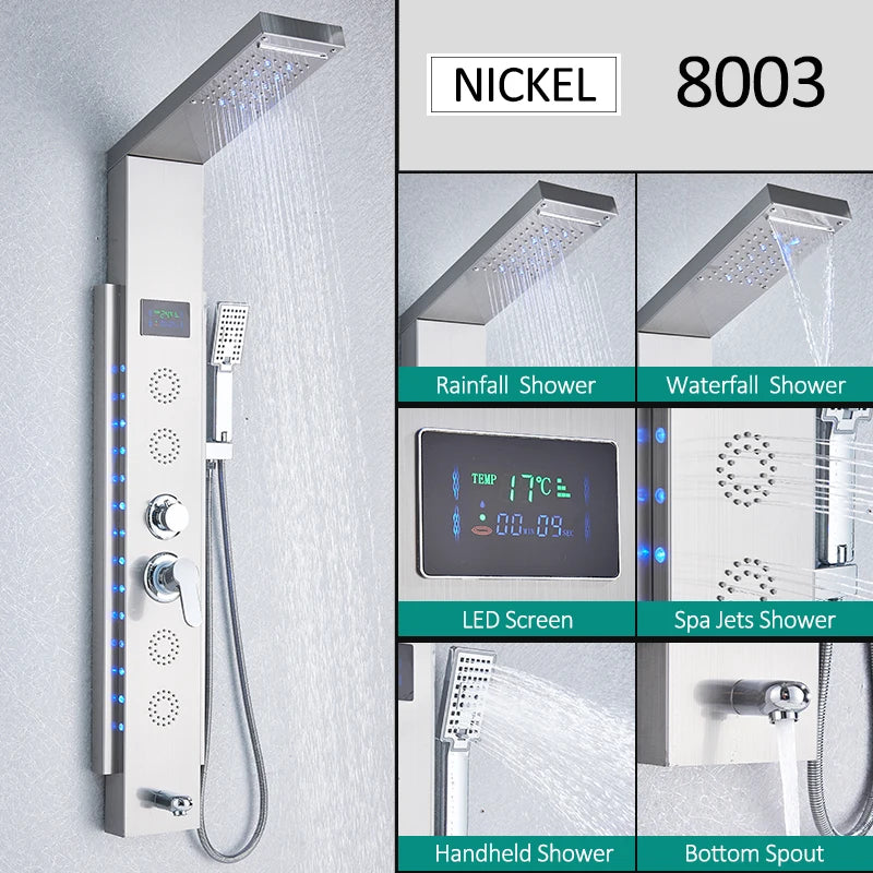 Quyanre LED Shower Panel Tower System With Hydroelectric LCD Display