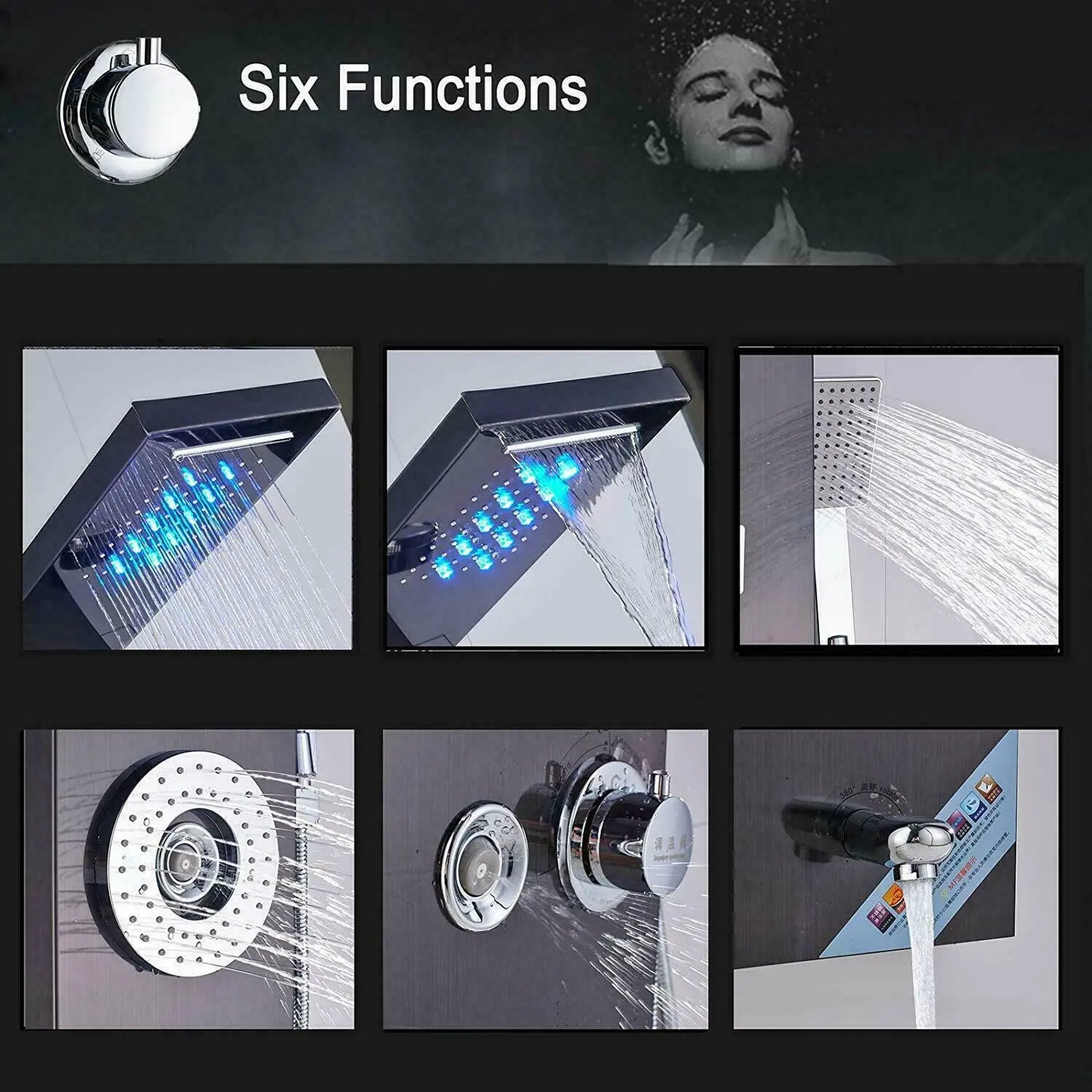MYQualife Brushed LED Light Waterfall Shower Panel