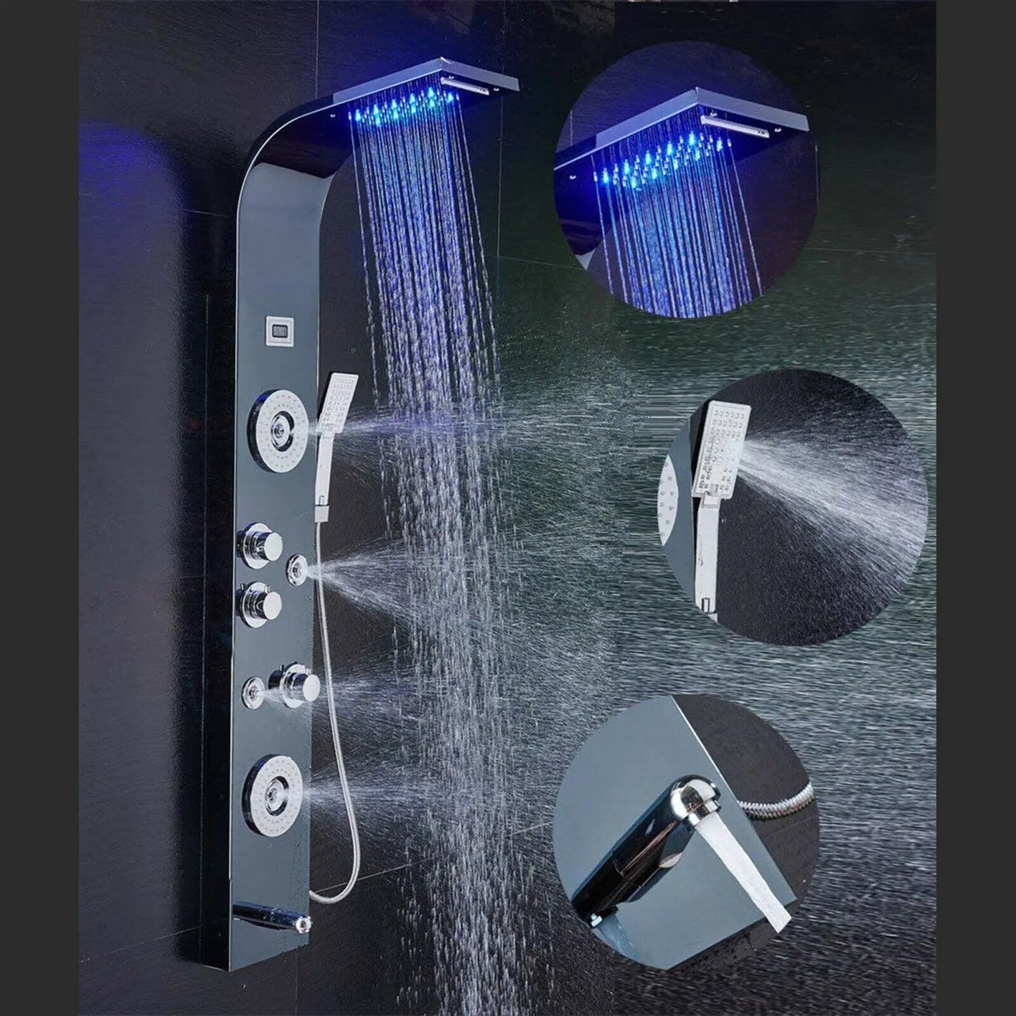 MYQualife Brushed LED Light Waterfall Shower Panel