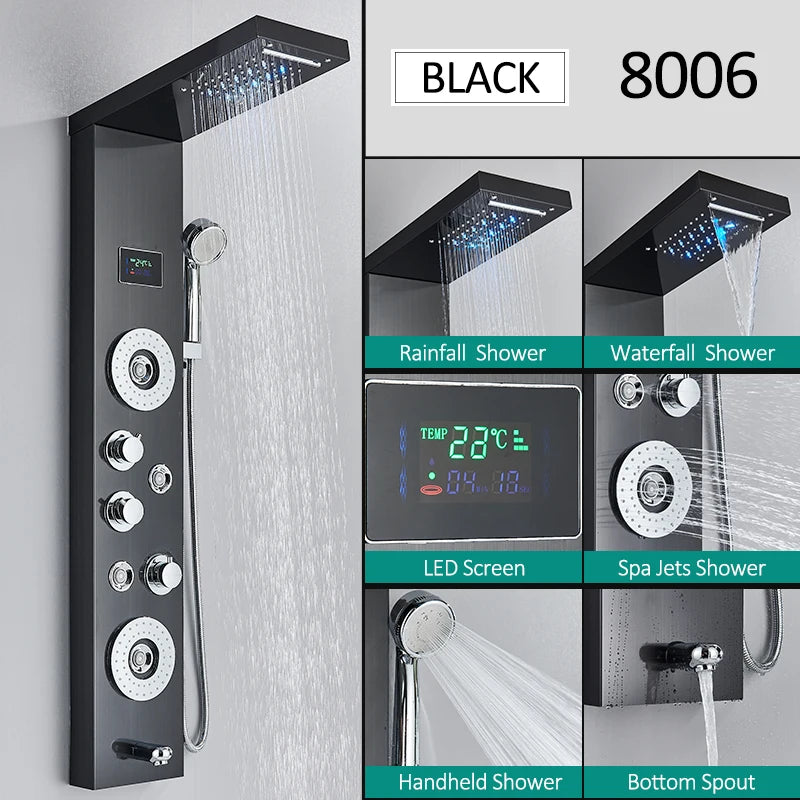 Quyanre LED Shower Panel Tower System With Hydroelectric LCD Display