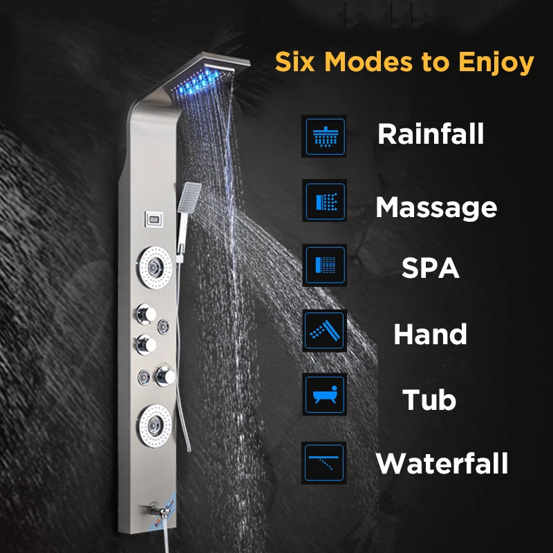 MYQualife Brushed LED Light Waterfall Shower Panel