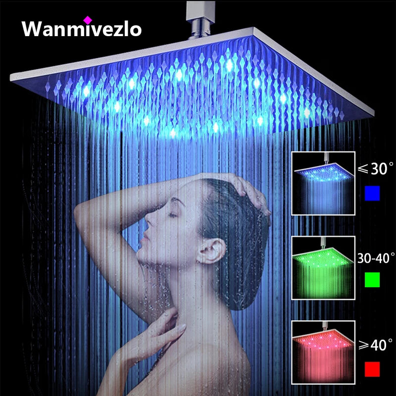 Wanmivezlo LED Color Changing Rainfall Square Brass Shower Head
