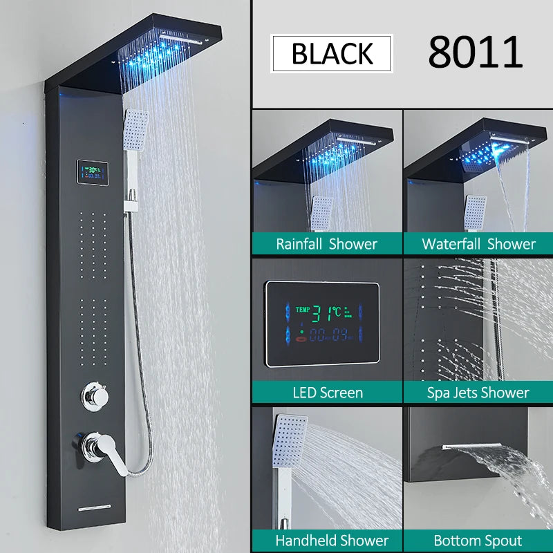 Quyanre LED Shower Panel Tower System With Hydroelectric LCD Display