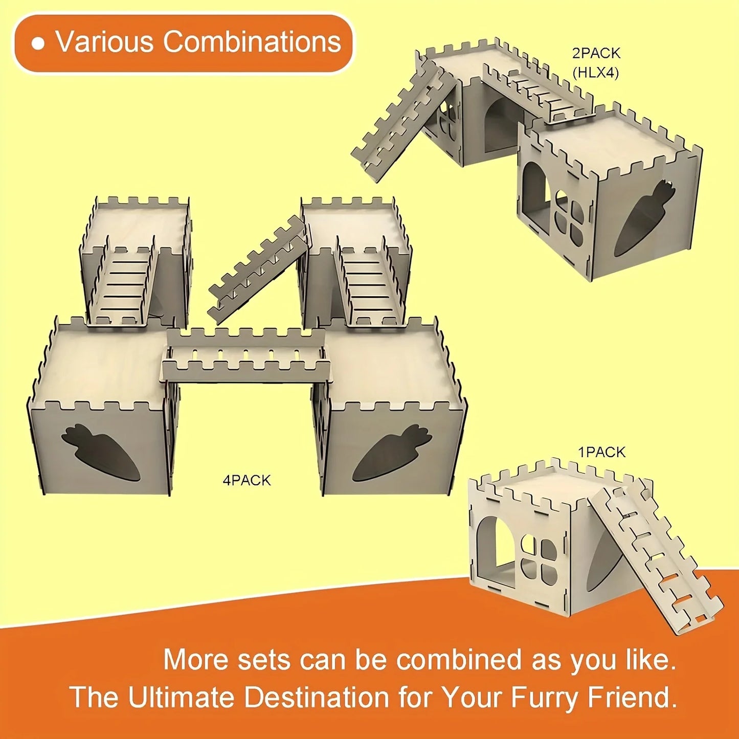 Wooden Rabbit Castle Detachable Habitat for Small Pets