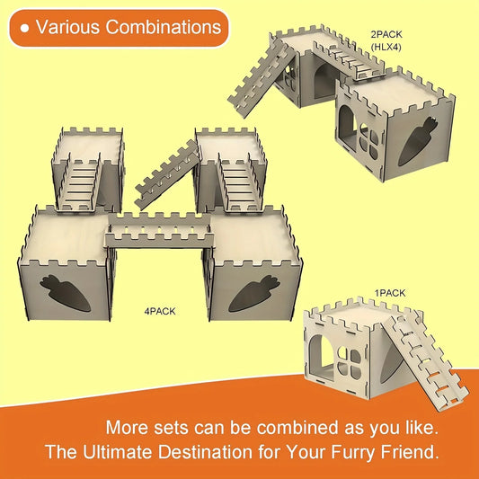 Wooden Rabbit Castle Detachable Habitat for Small Pets