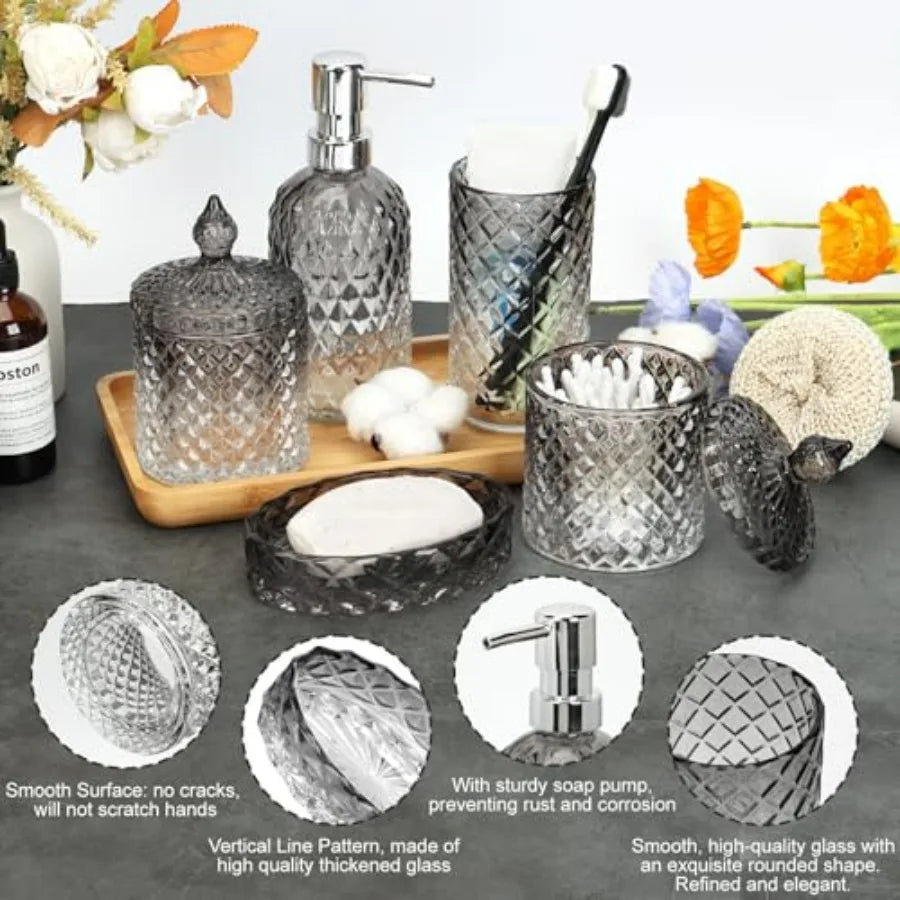 Glass Bathroom Accessories Set 5 Piece With Durable Modern Design