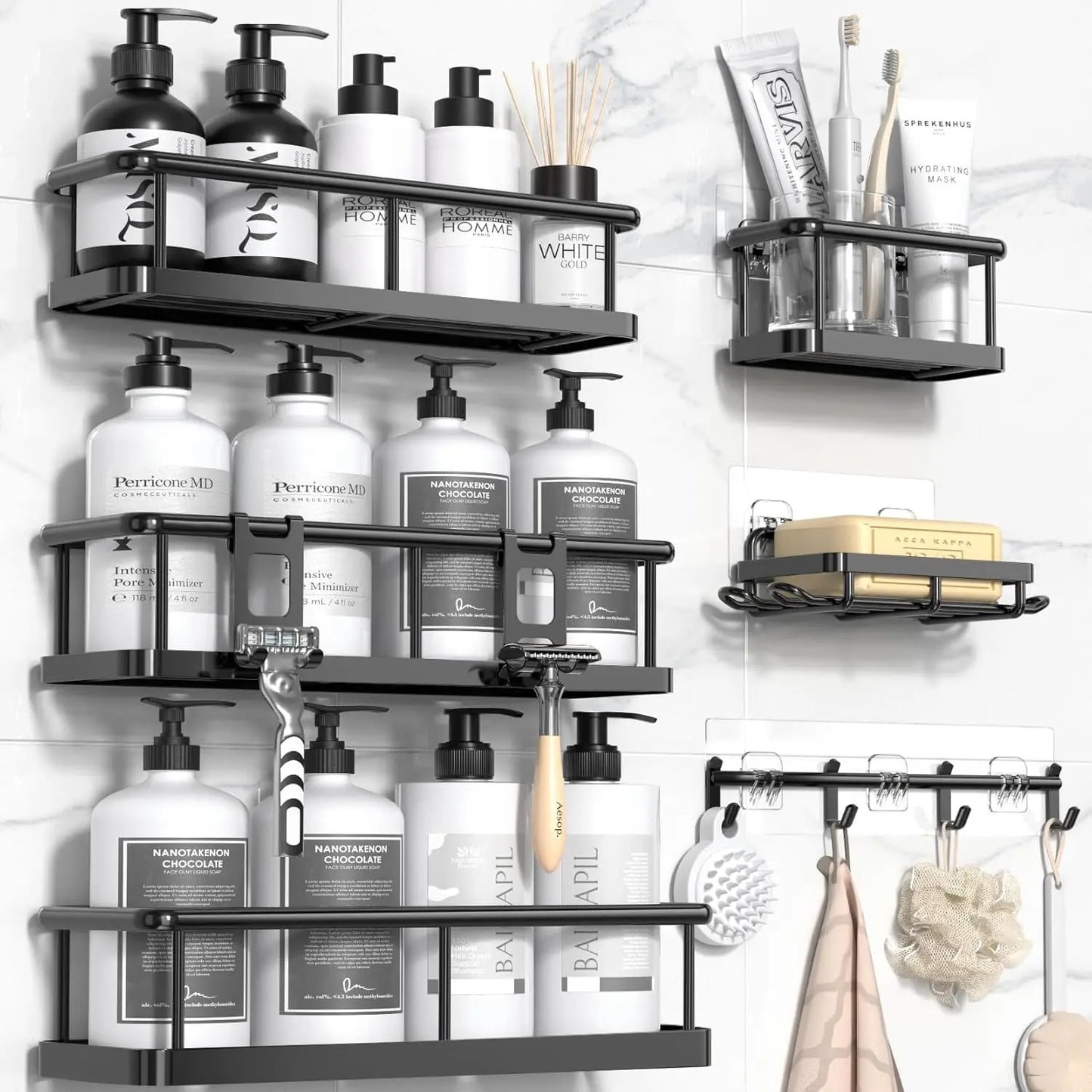 Rustproof Adhesive Shower Caddy Set Large Capacity