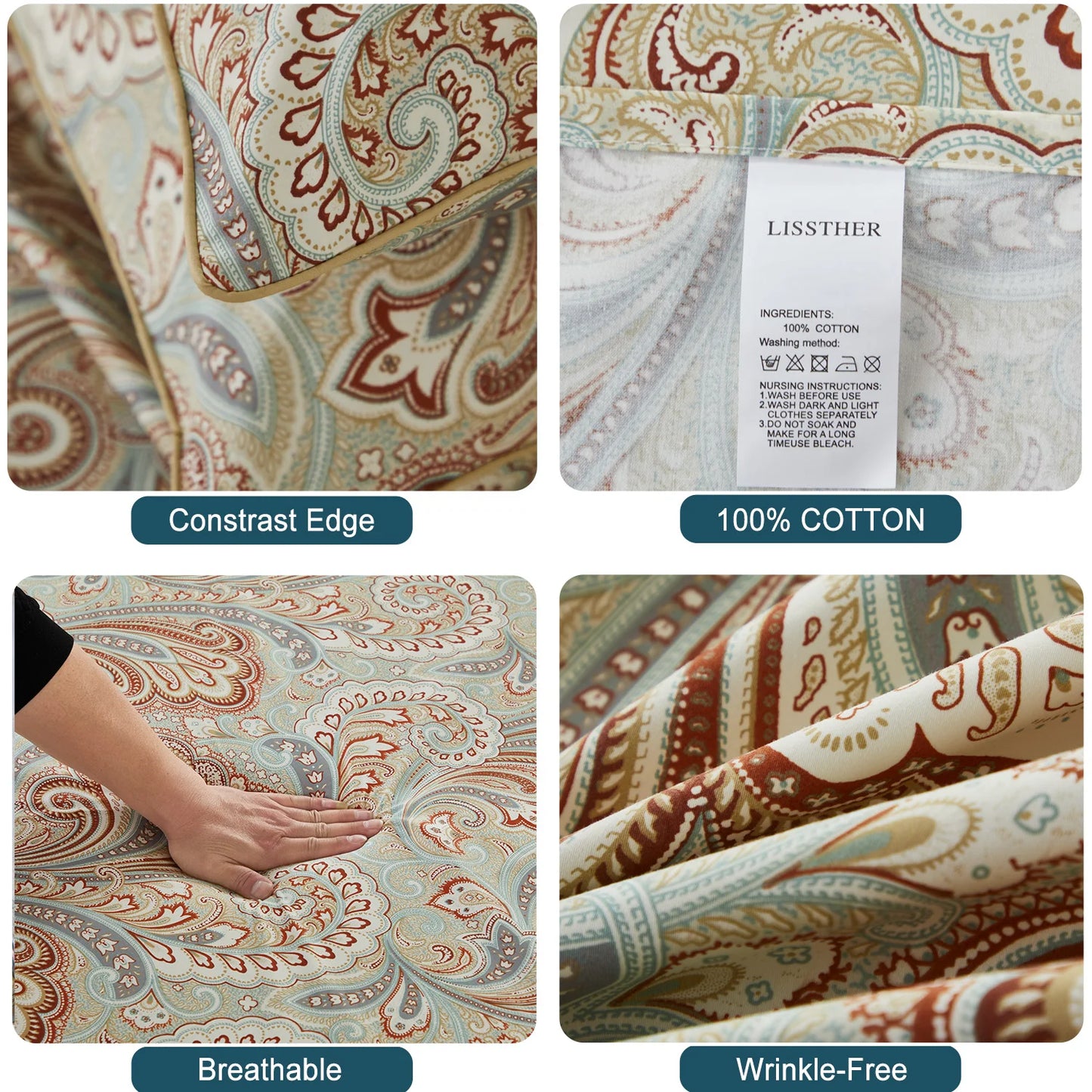 3pc Egyptian Paisley Cotton Duvet Cover Set