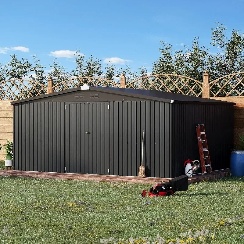 Outdoor Metal Storage Shed With Lockable Doors Durable Steel Construction