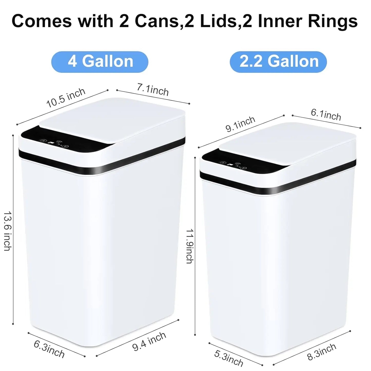 Two Pack Touchless Motion Sensor Bathroom Trash Cans