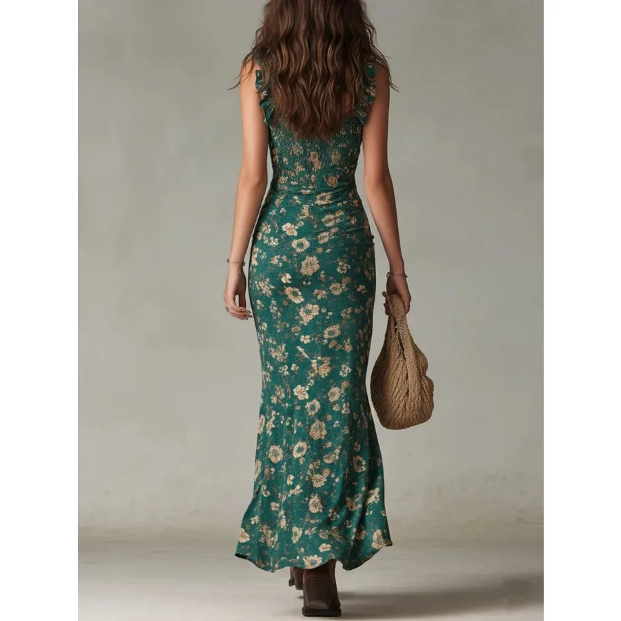 Summer Floral Print Waist Slimming Wide Skirt Dress