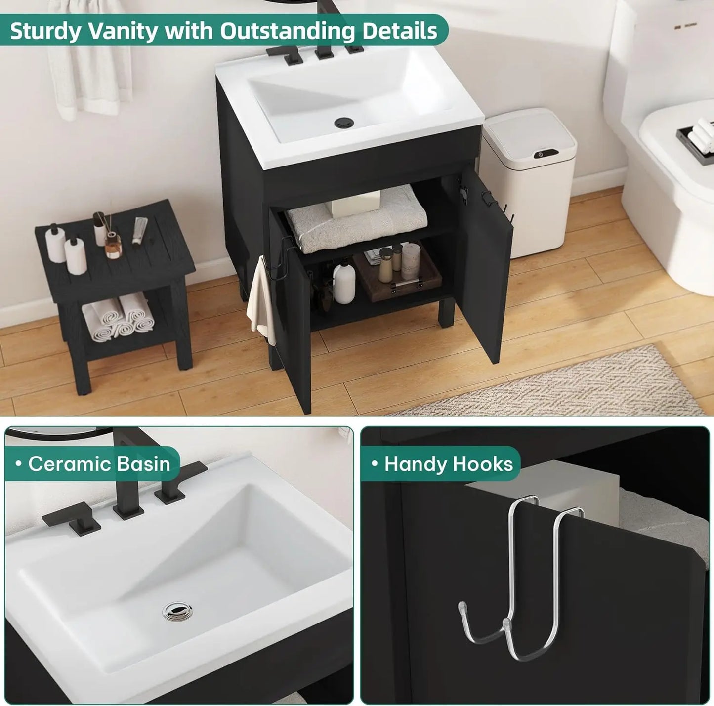 XMSJ Bathroom Vanity With Undermount Sink And Modern Storage Cabinet